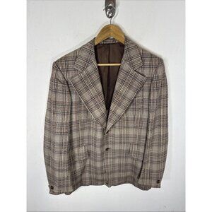 Vintage 70s Men’s Plaid Blazer Brown Orange Check Sport Coat Size 40 WKRP Style